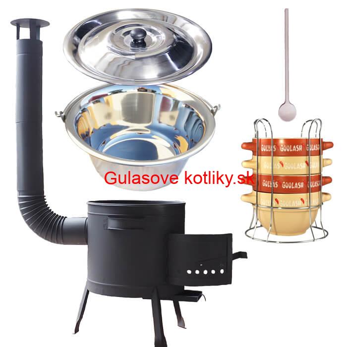 Nerezový kotlík 22 L (0,8 mm) INOX + misky na guláš 4 ks + žiaruvzdorná kotlina 42 PLUS 700