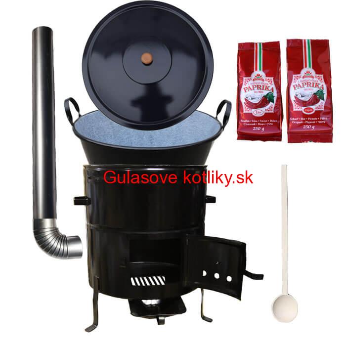 Smaltovaný kotlík na guláš 60 L (1,2 mm) s uškami + kovová kotlina 53 cm a maďarská paprika MAX PARTY