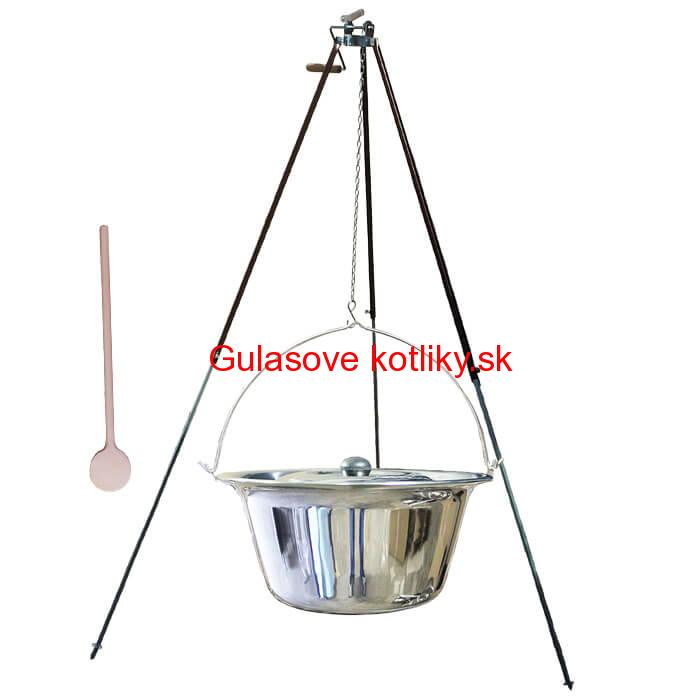 Antikorový kotlík 30 L (1,2 mm) + teleskopická trojnožka s poistnou kladkou + pokrievka