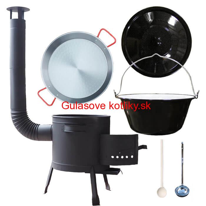 Smaltovaný kotlík 16 L + Paella oceľová panvica 42 cm + žiaruvzdorná nízka kotlina 39 PLUS 600