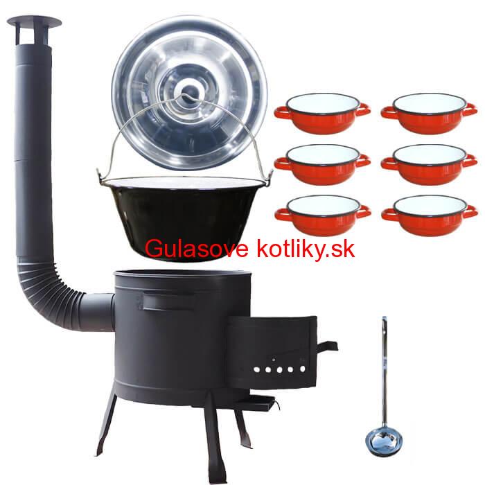 Smaltovaný kotlík 13 L + selské misky 6 ks + nízka žiaruvzdorná kotlina 36 cm PLUS 600