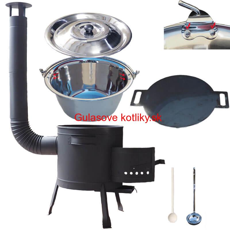 Nerezový kotlík 15 L (0,8 mm) s nitmi + železná panvica 38 cm UNI + kotlina 36 cm PLUS 600