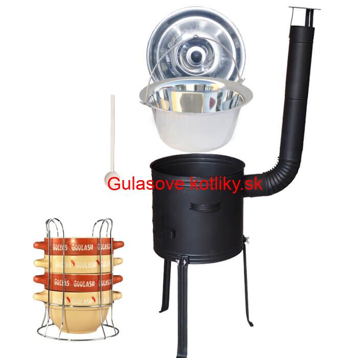 Nerezový kotlík 22 L (0,8 mm) INOX + misky na guláš 4 ks + žiaruvzdorná kotlina 42 PLUS 700