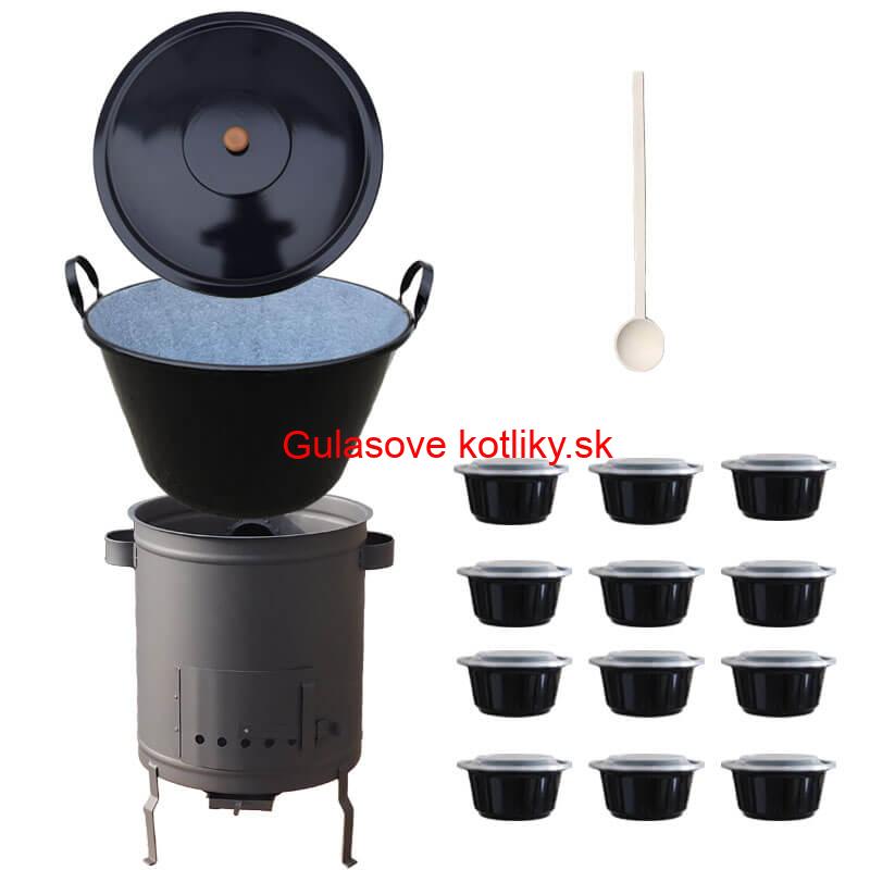 Smaltovaný kotol 60 L + hrubostenná kotlina 53 cm (1,5 mm) STRONG PLUS 600 + misky 12 ks