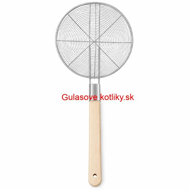 Veľké nerezové sitko 22,5 cm s drevenou rukoväťou – dĺžka 56,5 cm