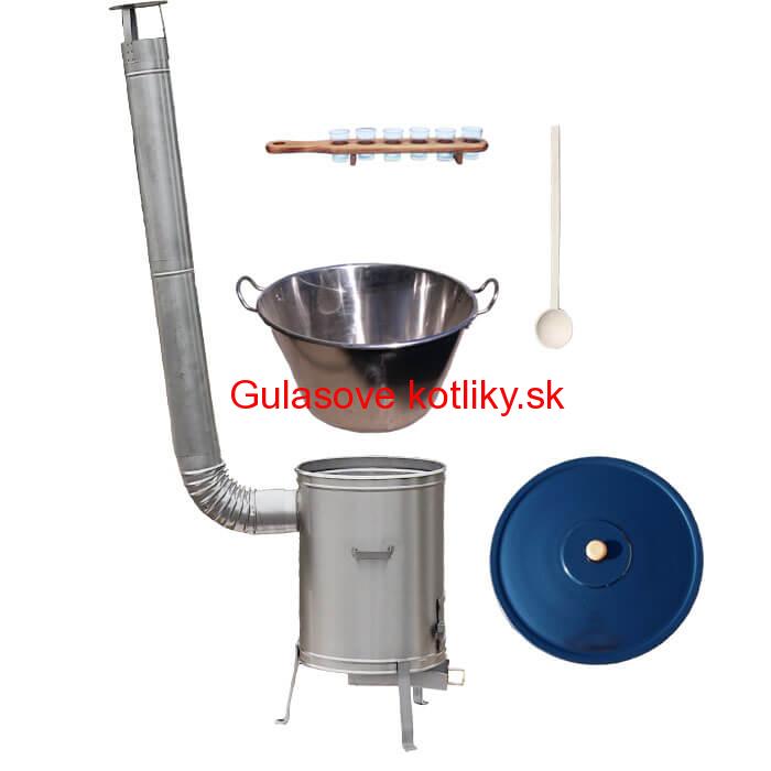 Zabíjačkový nerezový kotol 60 L + nerezová kotlina 53 cm + štamperlíky