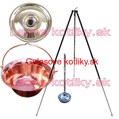 Medený kotlík 30 L (1,2 mm) + pokrievka + klasická teleskopická trojnožka