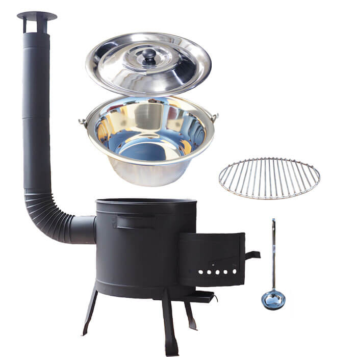 Nerezový kotlík 22 L (0,8 mm) INOX + Nerezový rošt 45 cm + nízka žiaruvzdorná kotlina 42 cm PLUS 600