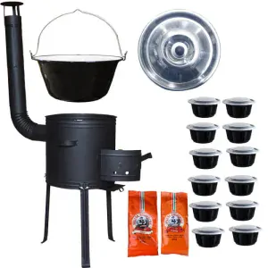 Smaltovaný kotlík 22 L (1,2 mm) + žiaruvzdorná kotlina 42 cm Plus 700 + misky 12 ks + 2 x korenie na guláš 100 g