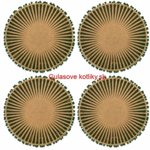 Okrúhle jutové podložky pod tanier zelené s pompónmi 37 cm, 4 ks