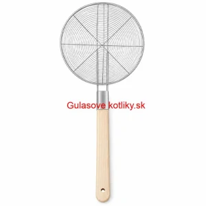 Veľké nerezové sitko 22,5 cm s drevenou rukoväťou – dĺžka 56,5 cm