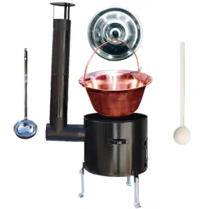 Medený kotlik 30 L (1,2 mm) + smaltovaná kotlina 45 cm + vareška a naberačka Easy party