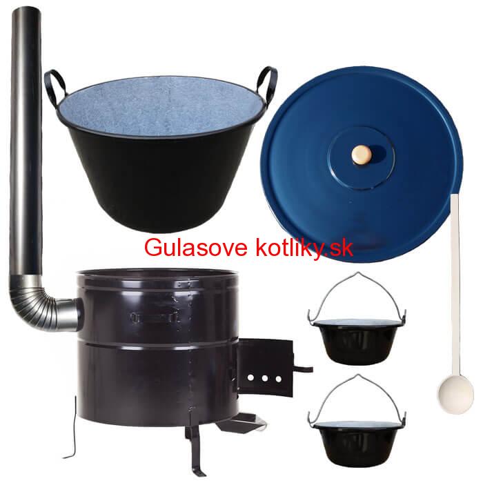 Zabíjačkový smaltovaný kotol 50 L + kovová kotlina 50 cm + 2 servírovacie kotlíky