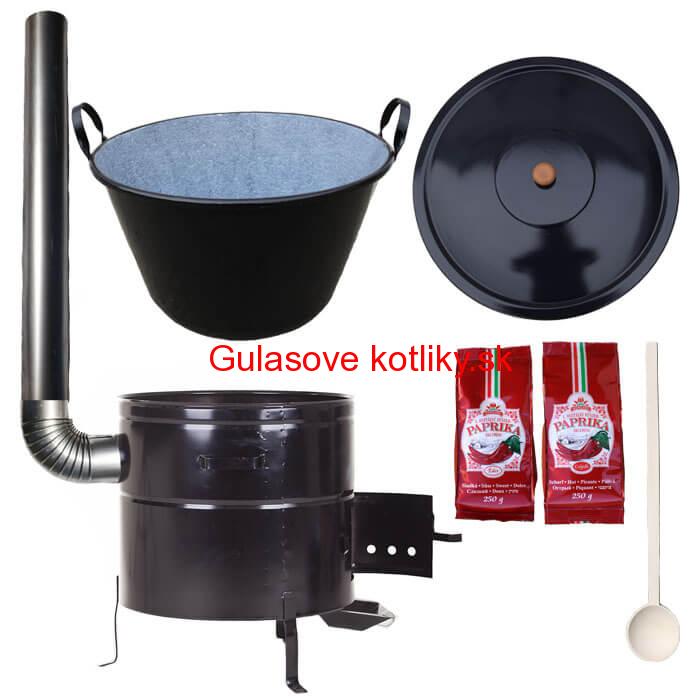 Smaltovaný kotlík na guláš 60 L (1,2 mm) s uškami + kovová kotlina 53 cm a maďarská paprika MAX PARTY