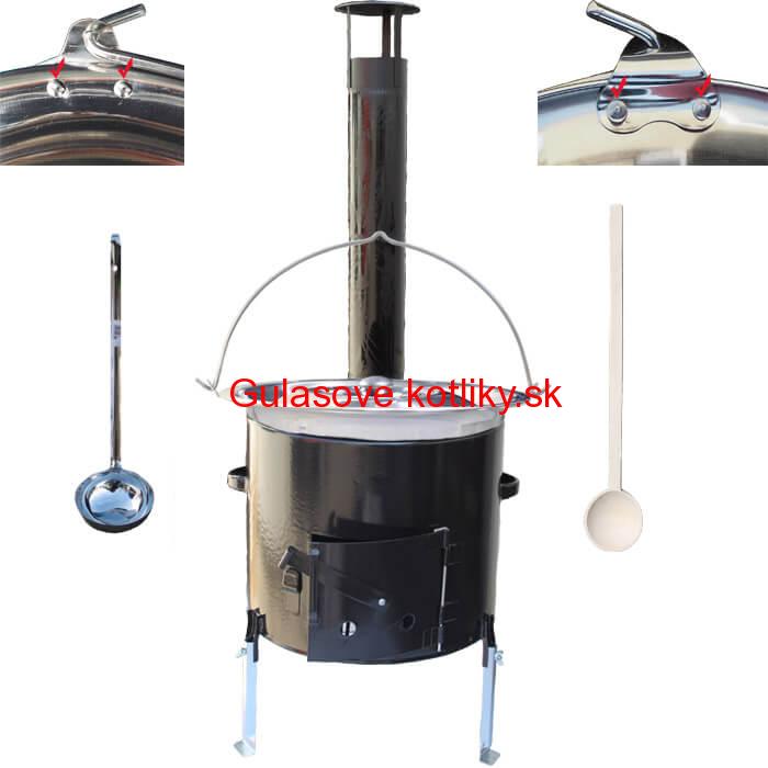 Antikorový kotlík 15 L (0,8 mm) zosilnený s nitmi + smaltovaná kotlina 36 cm + vareška a naberačka Easy party