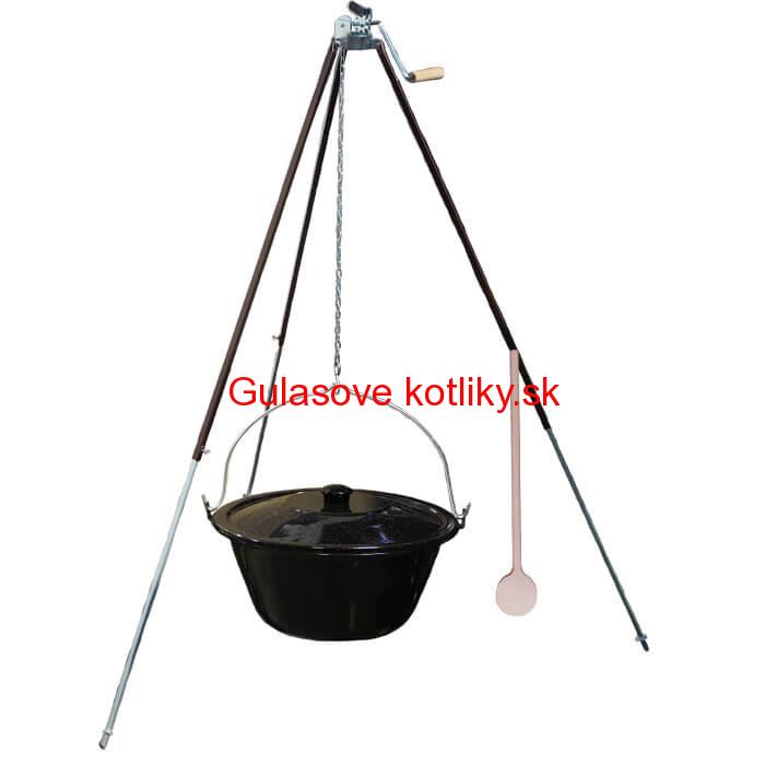 Smaltovaný kotlík 25 L (1,2 mm) + teleskopická trojnožka s poistnou kladkou + pokrievka