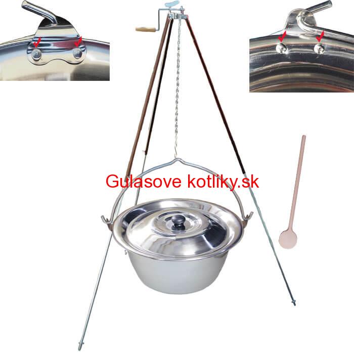 Antikorový kotlík 30 L (0,8 mm) s nitmi + teleskopická trojnožka s poistnou kladkou + pokrievka