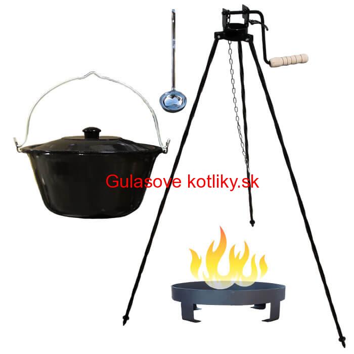 Smaltovaný kotlík 20 L (1,2 mm) + Ohnisko + stojan s kladkou VAR
