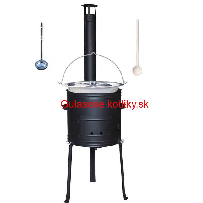 Antikorový kotlík 14 L (0,8 mm) + kovová kotlina s vysokými nožičkami 36 cm + vareška a naberačka