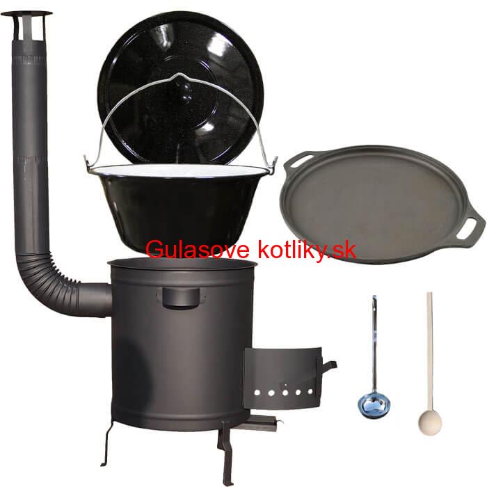 Smaltovaný kotlík 20 L (1,2 mm) + Liatinová panvica 43 cm + hrubostenná (1,5 mm) a žiaruvzdorná kotlina 42 PLUS 600