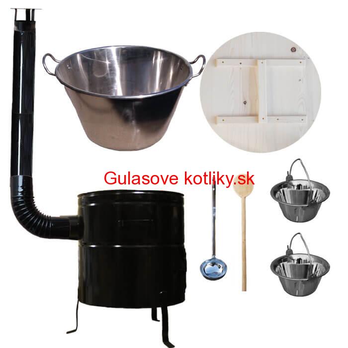 Zabíjačkový nerezový kotol 100 L, kovová kotlina 60 cm, smaltovaná pokrievka + 2 servírovacie antikorové kotlík