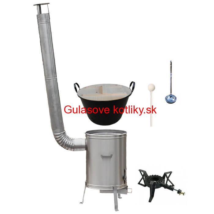 Zabíjačkový smaltovaný kotol 100 L + nerezová kotlina 60 cm + horák 7 kW + vareška a naberačka
