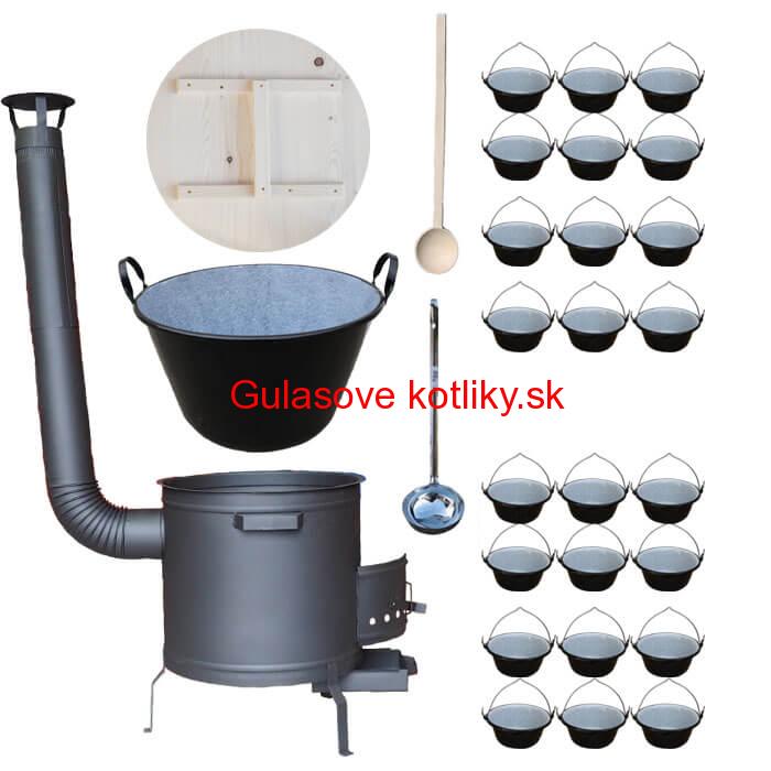 Smaltovaný kotol 100 L + servírovacie kotlíky (24 ks) vareška a naberačka PLUS 600