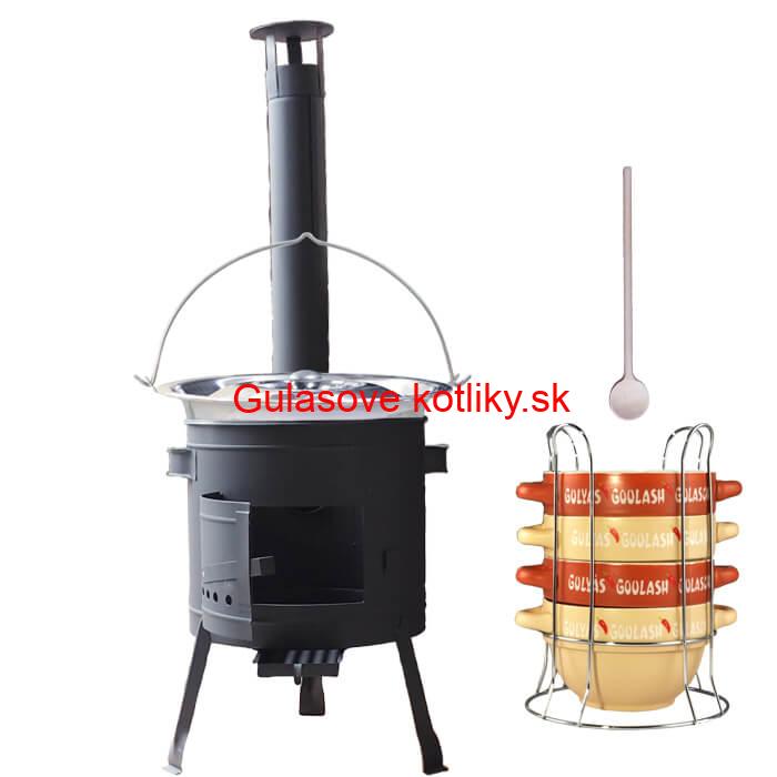 Nerezový kotlík 22 L (0,8 mm) INOX + misky na guláš 4 ks + nízka žiaruvzdorná kotlina 42 PLUS 600