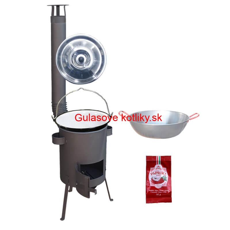 Smaltovaný kotlík 22 L + Panvica PAELLA (WOK) 45 cm + sladká paprika 50 g + žiaruvzdorná kotlina 42 PLUS 600 s roštom na popol 4 mm