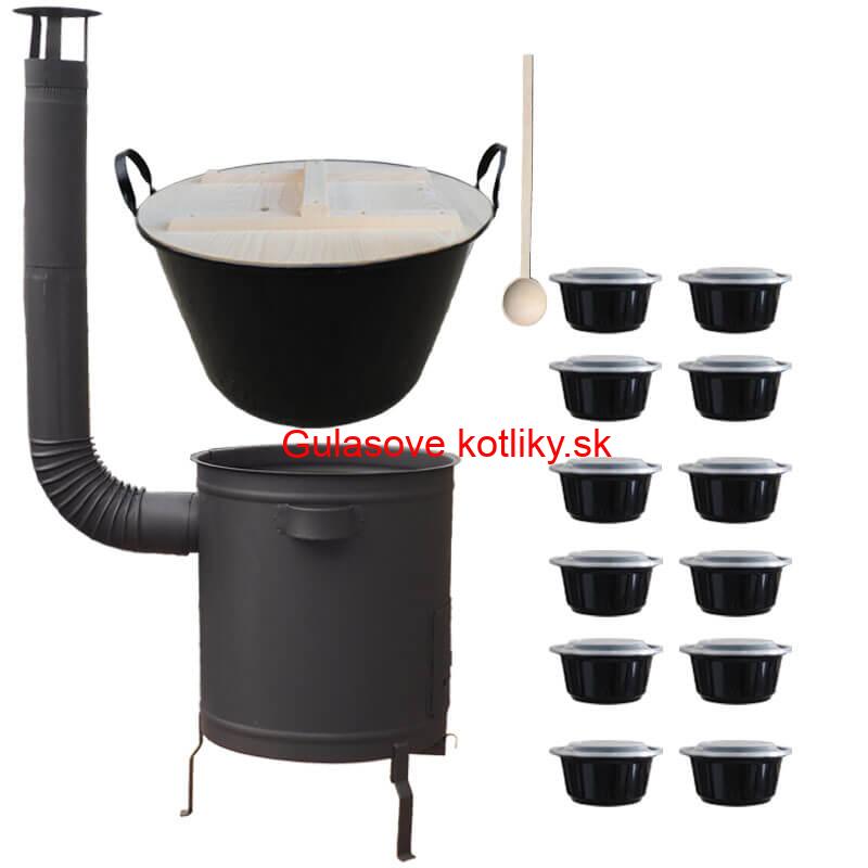 Smaltovaný kotol 100 L + hrubostenná kotlina 60 cm (1,5 mm) STRONG PLUS 600 + misky 12 ks