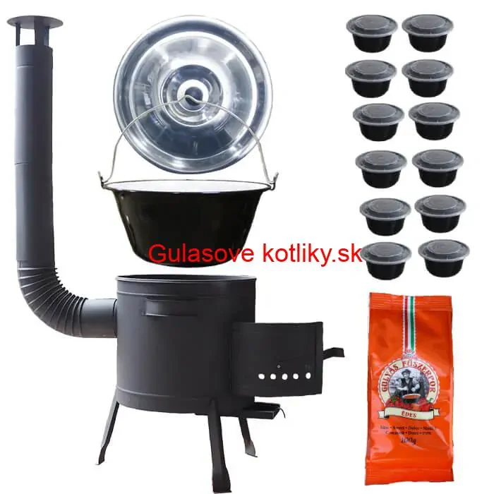 Smaltovaný kotlík 22 L (1,2 mm) + hrubostenná (1,5 mm) žiaruvzdorná kotlina BALKY STRONG 42 PLUS 600 + misky 12 ks + paprikové korenie na guláš 100 g