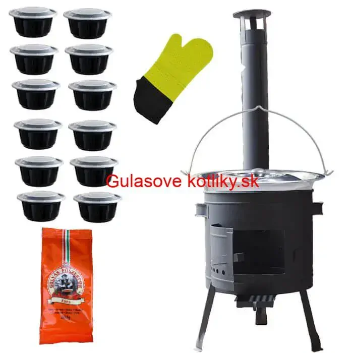 Nerezový kotlík 22 L (0,8 mm) + misky 12 ks + nízka žiaruvzdorná kotlina (0,8 mm) 42 PLUS 600