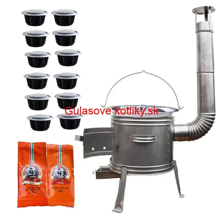 Nerezový kotlík 22 L (0,8 mm) INOX + nerezová kotlina 42 cm TOPLUX + misky 12 ks + 2 x korenie na guláš 100 g