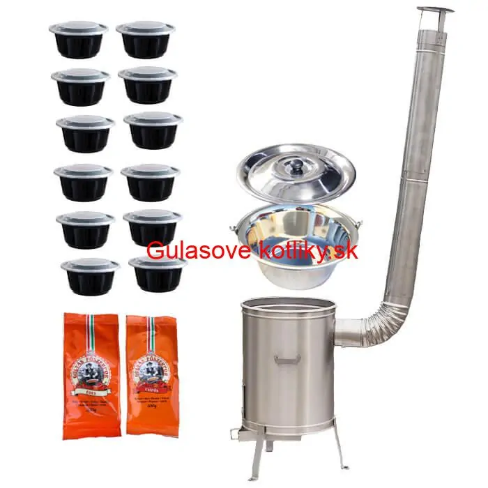 Nerezový kotlík 22 L (0,8 mm) INOX + nerezová kotlina 42 cm LUX + misky 12 ks + 2 x korenie na guláš 100 g