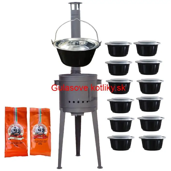 Smaltovaný kotlík 22 L (1,2 mm) + vysoká žiaruvzdorná kotlina (2,0 mm) HODO 42 cm PLUS 600 + misky 12 ks + 2 x korenie na guláš 100 g