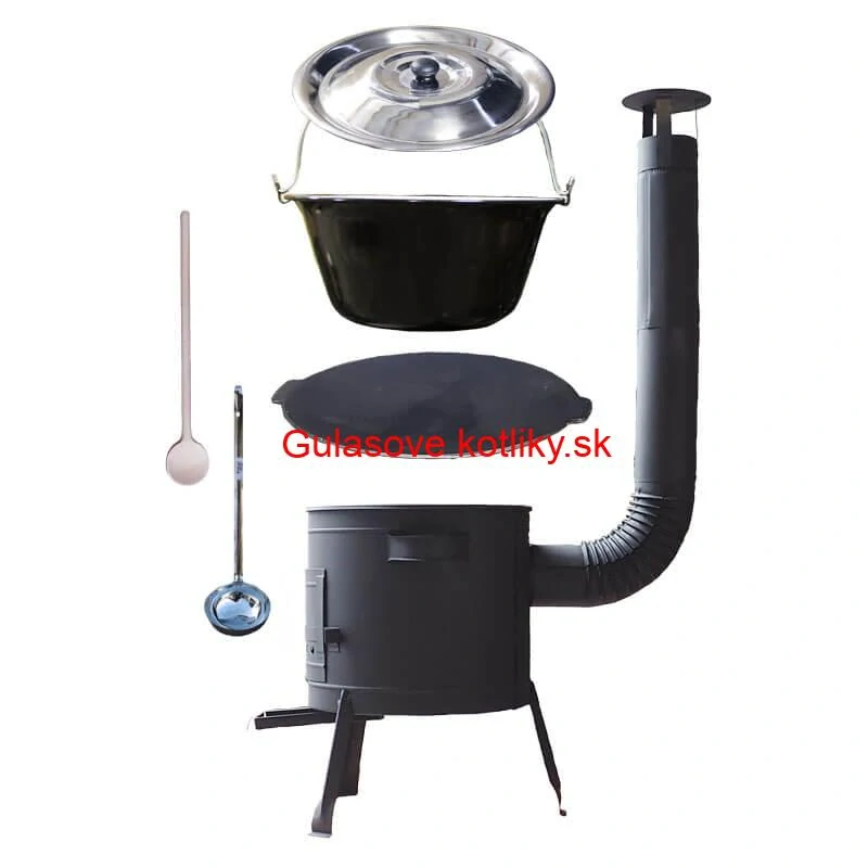 Smaltovaný kotlík 25 L + liatinová panvica 45 cm + nízka žiaruvzdorná kotlina 42 cm PLUS 600
