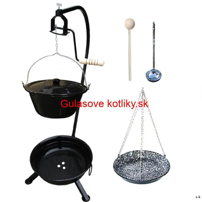 Smaltovaný kotlík 16 L (1,2 mm) + smaltovaná panvica + prenosné ohnisko
