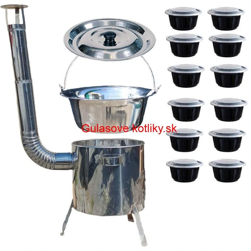 Nerezový kotlík 14 L (0,8 mm) INOX + Nerezová kotlina 36 INOX LUSTRO + misky 12 ks