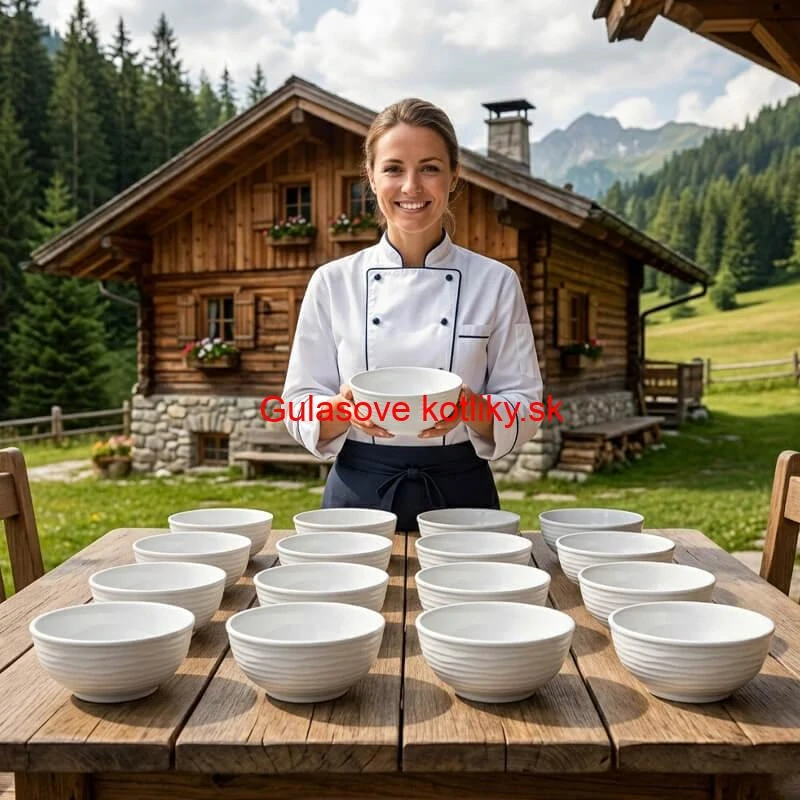 Set 6 ks: Prémiové biele misky s kamennou štruktúrou (750 ml)