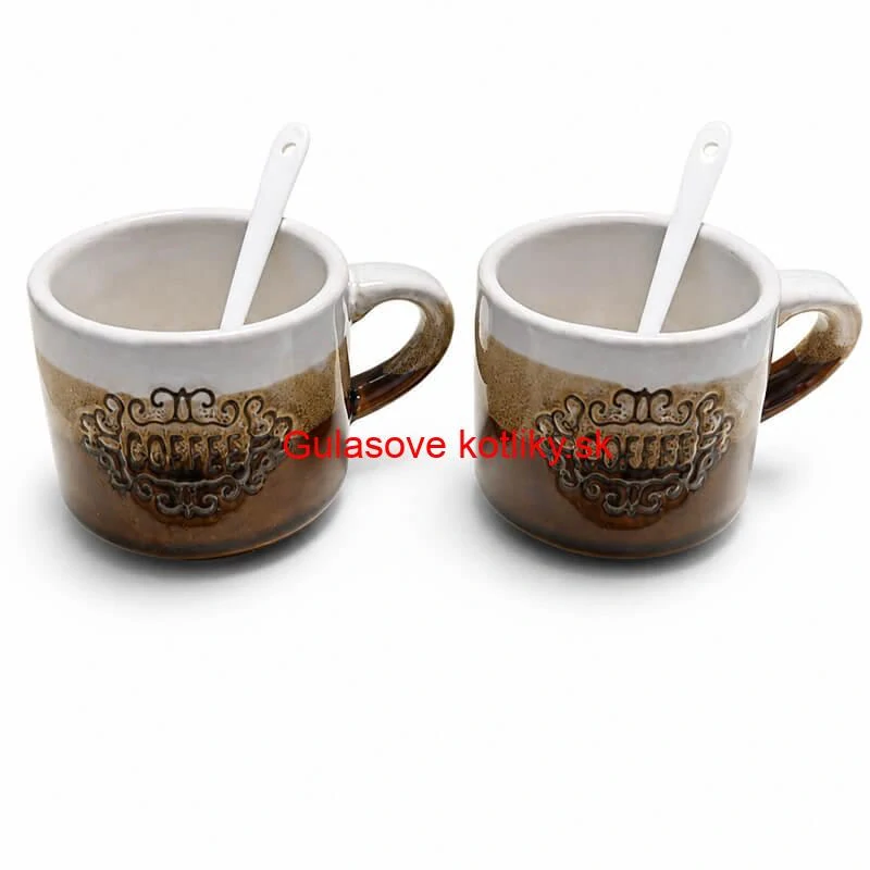 Keramické poháre na kávu 150 ml COFFEE s lyžičkami 2 ks