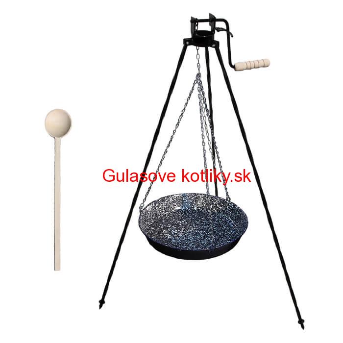 Smaltovaná panvica s retiazkou 42 cm + trojnožka s poistnou kladkou a vareška GRILL