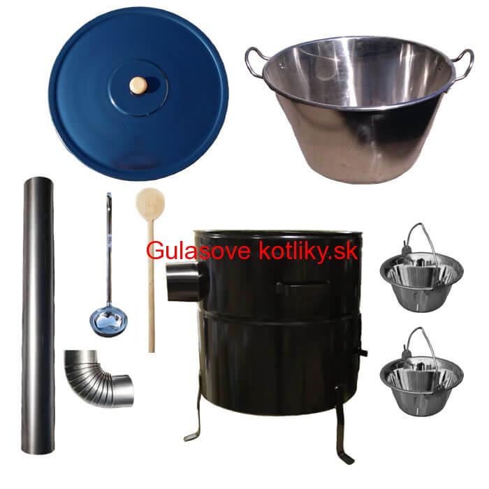 Zabíjačkový nerezový kotol 60 L, kovová kotlina 53 cm, smaltovaná pokrievka + 2 servírovacie antikorové kotlíky zdarma