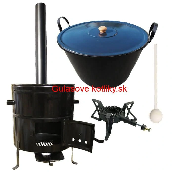 Zabíjačkový smaltovaný kotol 70 L + kovová kotlina 56 cm + horák 7 kW + dymovod