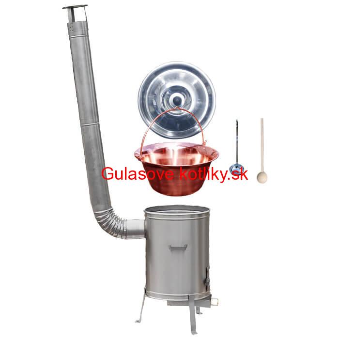 Medený kotlík 10 L (1,2 mm) + nerezová kotlina 36 cm + vareška a naberačka LUX