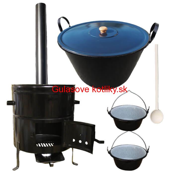 Zabíjačkový smaltovaný kotol 80 L + kovová kotlina 58 cm + 2 servírovacie kotlíky