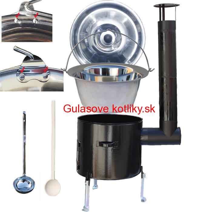 Antikorový kotlík 20 L (0,8 mm) zosilnený s nitmi + smaltovaná kotlina 42 cm + vareška a naberačka Easy party