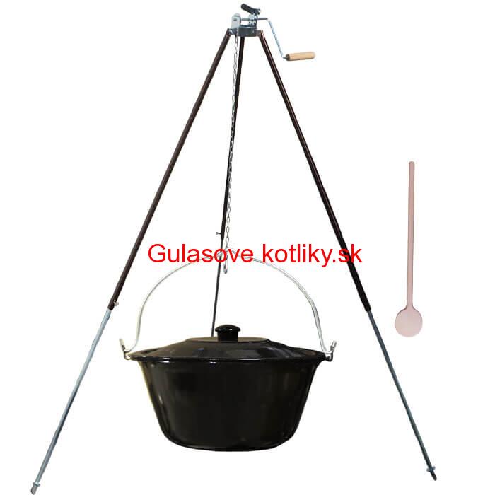 Smaltovaný kotlík 30 L (1,2 mm) + teleskopická trojnožka s poistnou kladkou + pokrievka