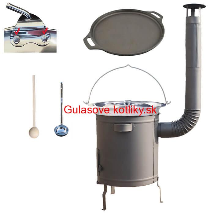 Nerezový kotlík 20 L (0,8 mm) zosilnený s nitmi + Liatinová panvica 43 cm + hrubostenná (1,5 mm) a žiaruvzdorná kotlina 42 PLUS 600