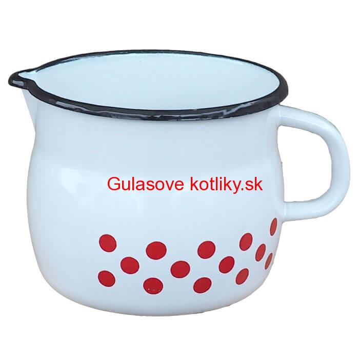 Smaltovaný hrnček s výlevkou 1 L baňatý - bodkovaný