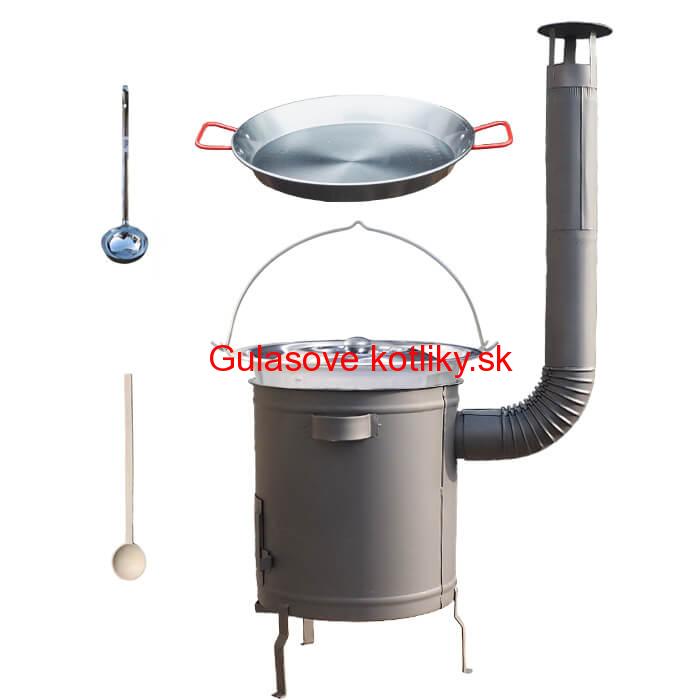 Nerezový kotlík 14 L (0,8 mm) + Paella panvica 38 cm + hrubostenná (1,5 mm) žiaruvzdorná kotlina (1,5 mm) 36 PLUS 600